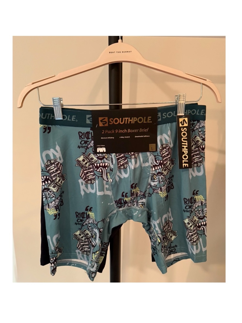 Southpole nwt size large Men's Teal Graphic Boxer Briefs and solid black 2 Pack